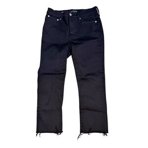 J Crew 9 Inch Demi‎ Boot Crop Black Denim Jeans Raw Hem Size 26P petite